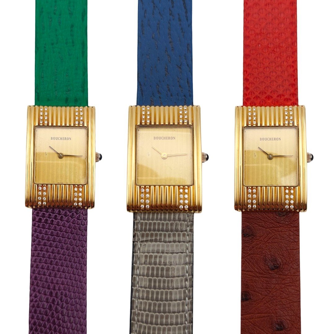 Montre Boucheron « Reflet » or 18k et diamants — full set avec sept bracelets interchangeables-photo-3