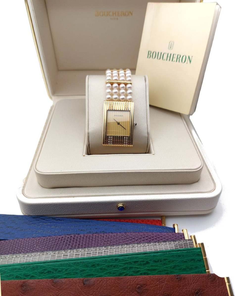 Montre Boucheron « Reflet » or 18k et diamants — full set avec sept bracelets interchangeables-photo-2