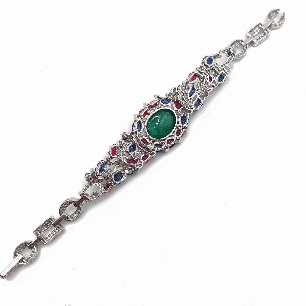Bracelet Tutti Frutti "rêve indien", cabochon d'émeraude, rubis, saphirs et diamants, or 18k-photo-2