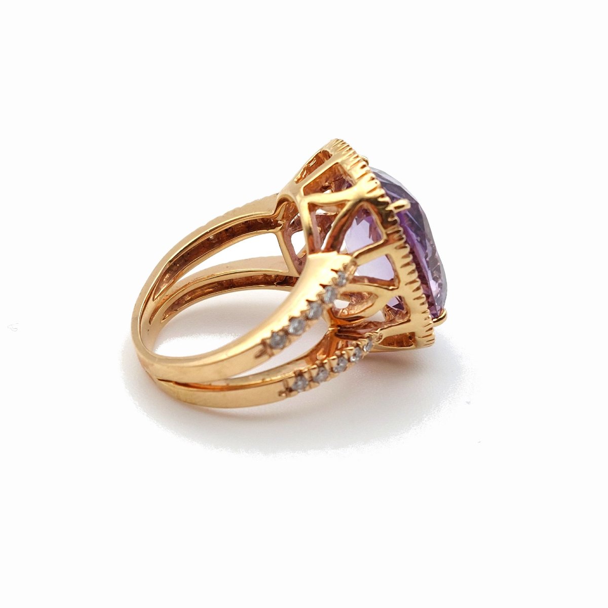 Bague améthyste "Lilas", diamants et or rose 18k-photo-4