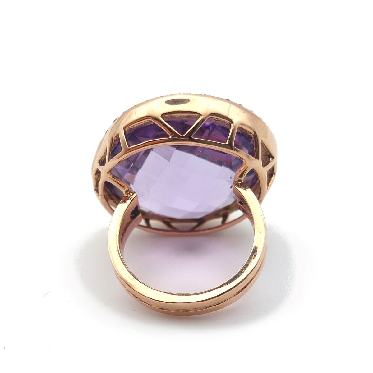Large Amethyst "spirale" Ring, Diamonds And 18k Rose Gold-photo-4