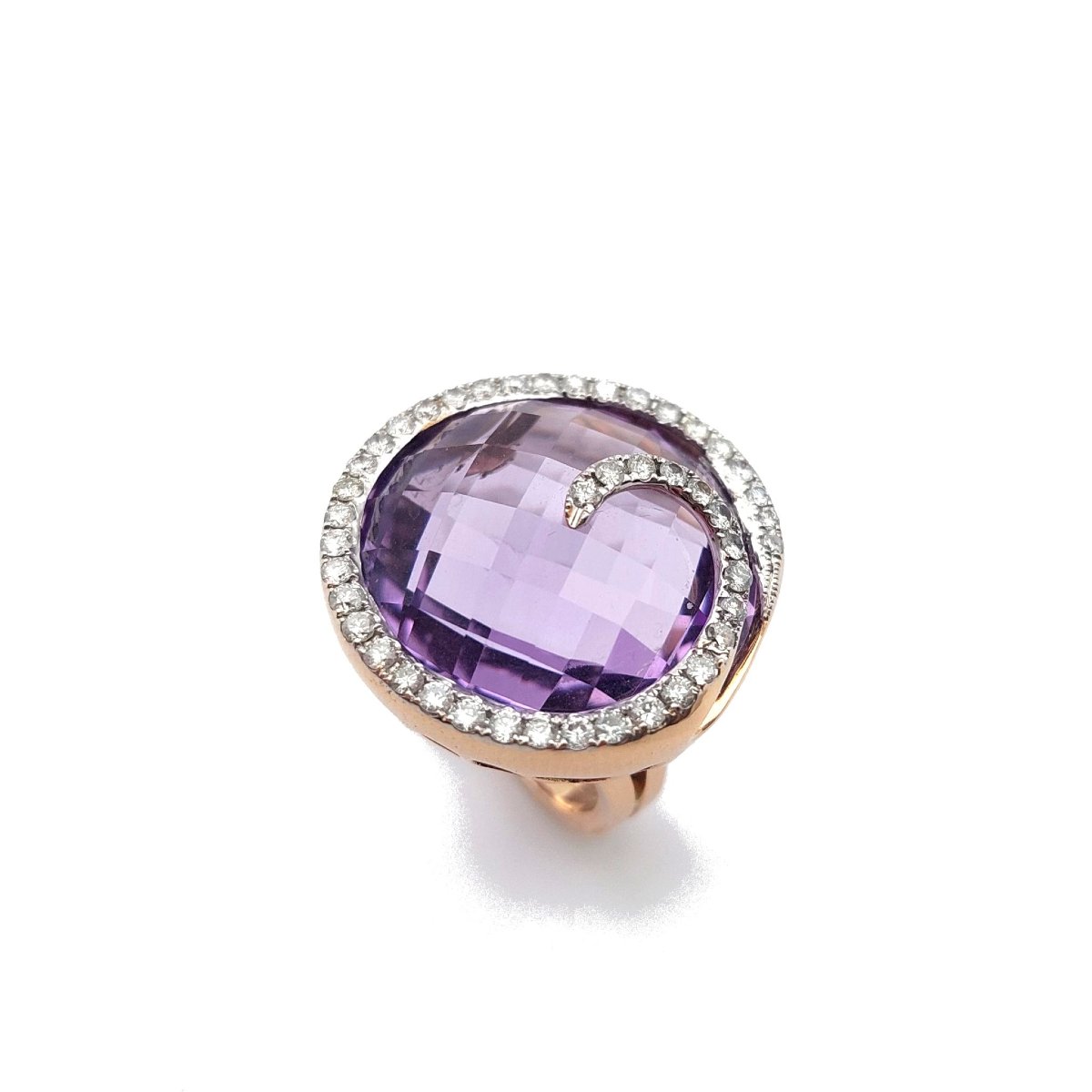 Large Amethyst "spirale" Ring, Diamonds And 18k Rose Gold