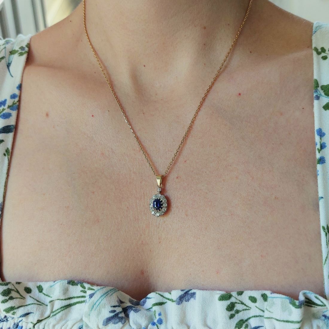 Pendentif marguerite saphir XIXème, diamants et or 18k-photo-2