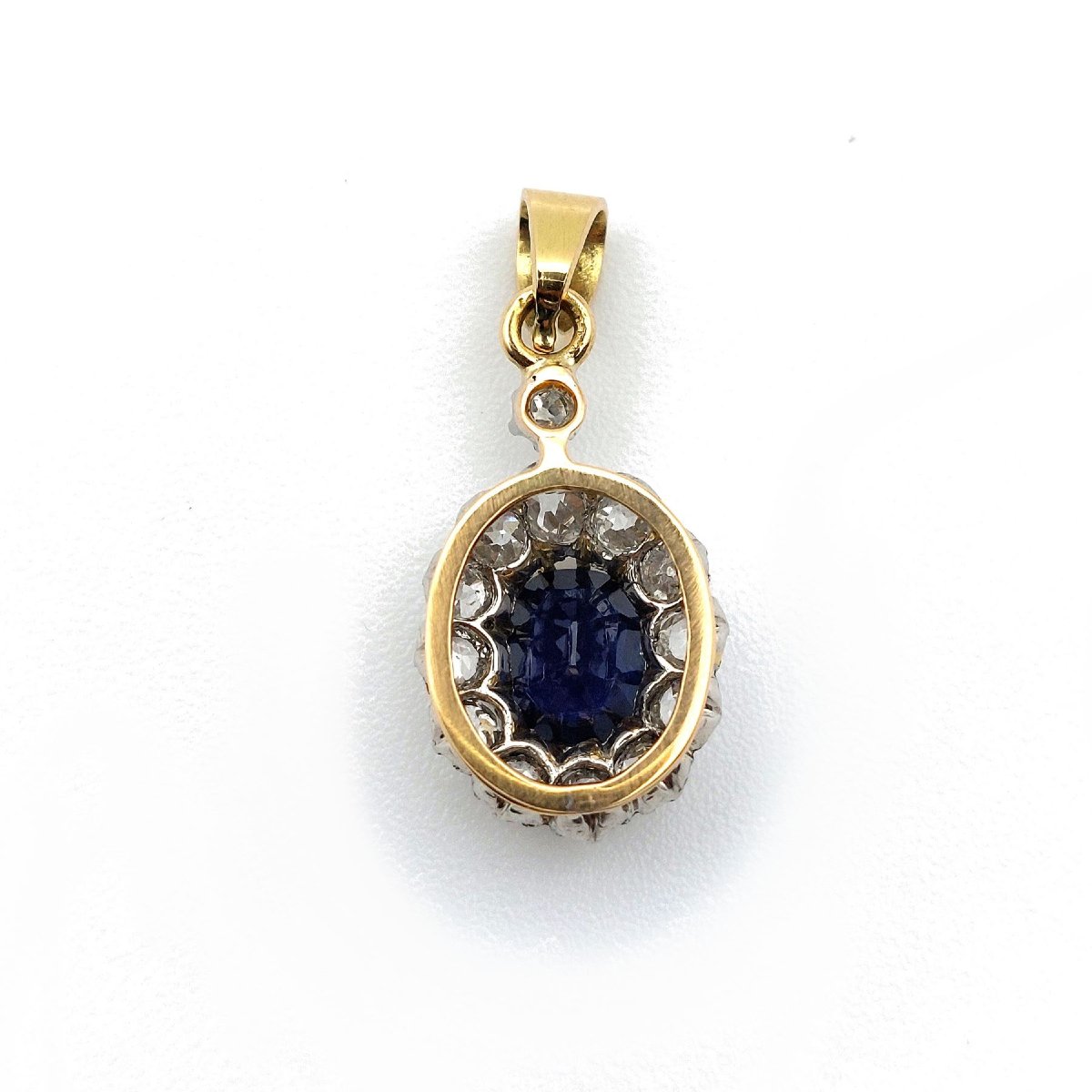 Pendentif marguerite saphir XIXème, diamants et or 18k-photo-4