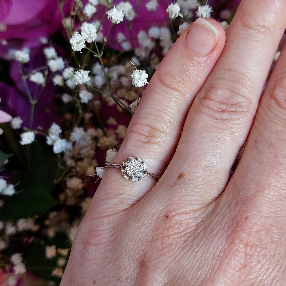Bague diamant des années 1950 - or gris 18k et serti illusion-photo-2