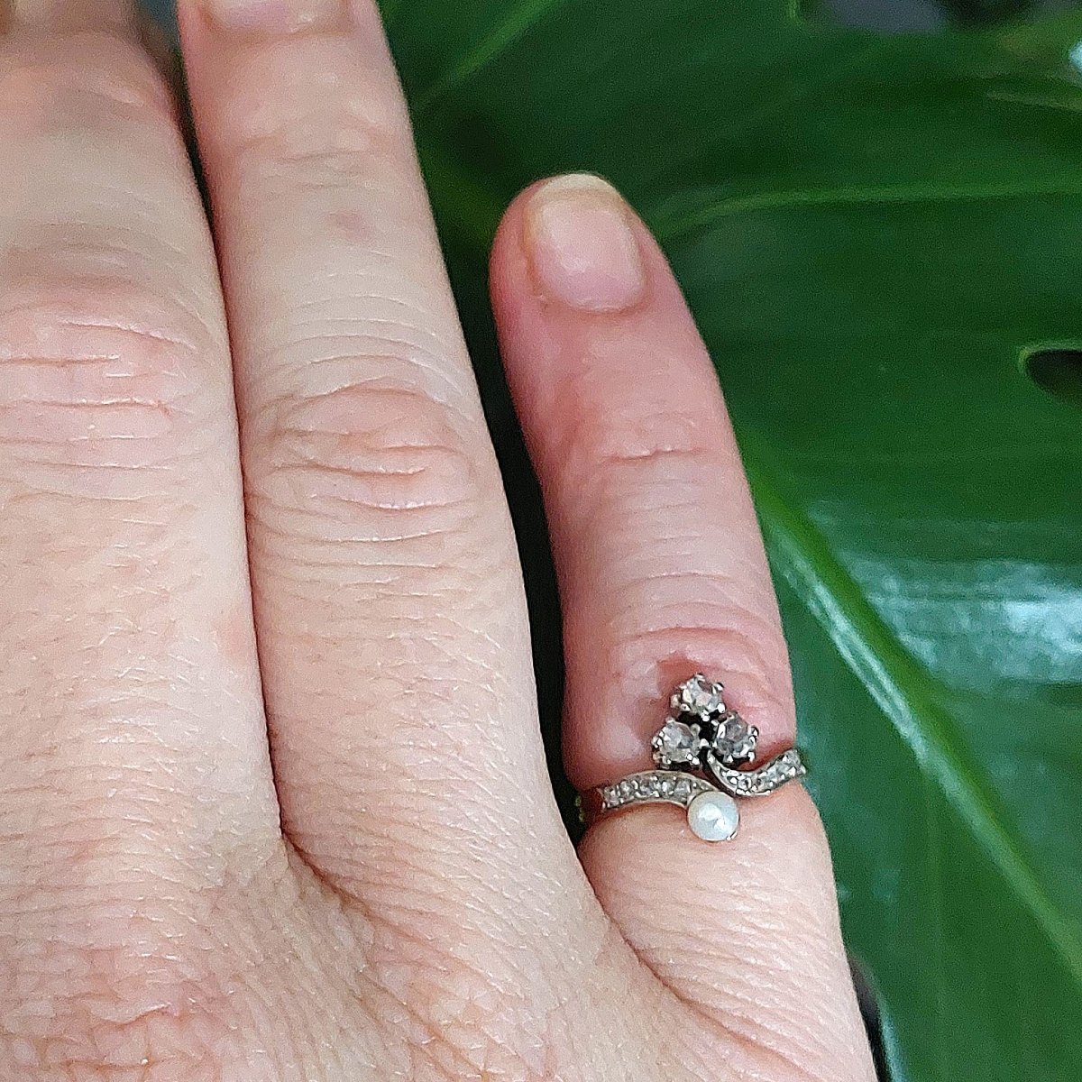 Bague duchesse Belle Époque diamants et perle fine-photo-2