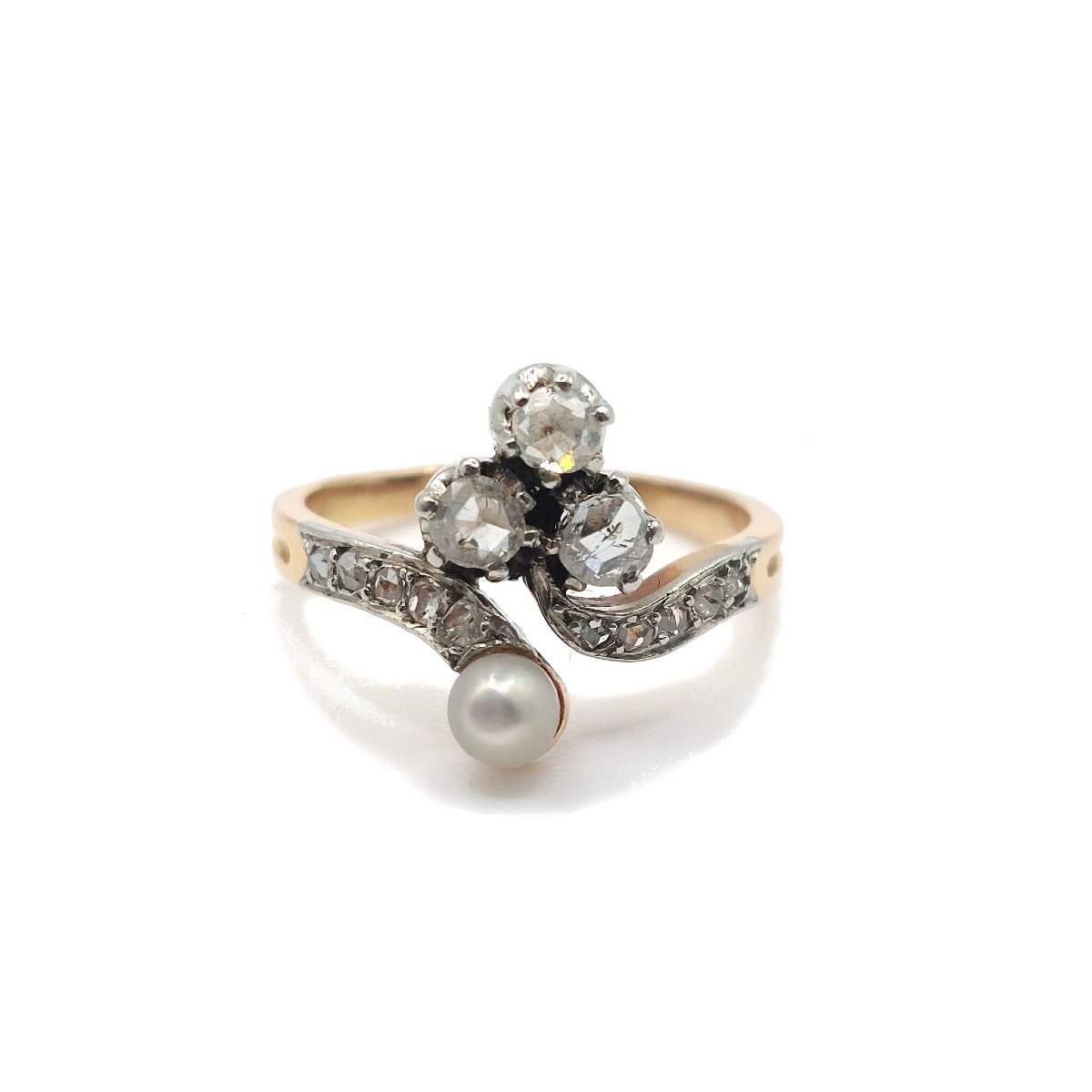 Bague duchesse Belle Époque diamants et perle fine-photo-4