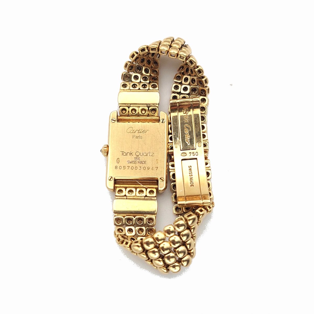 Montre Cartier Tank Louis Cartier mini, or jaune et diamants.-photo-1