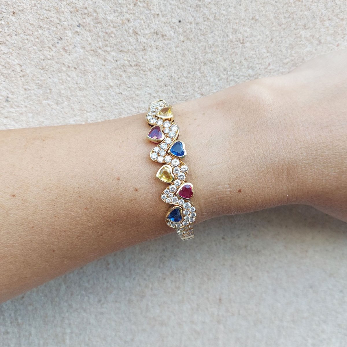 Cristilli Diamond And Colored Sapphire Heart-shaped Bangle Bracelet-photo-2