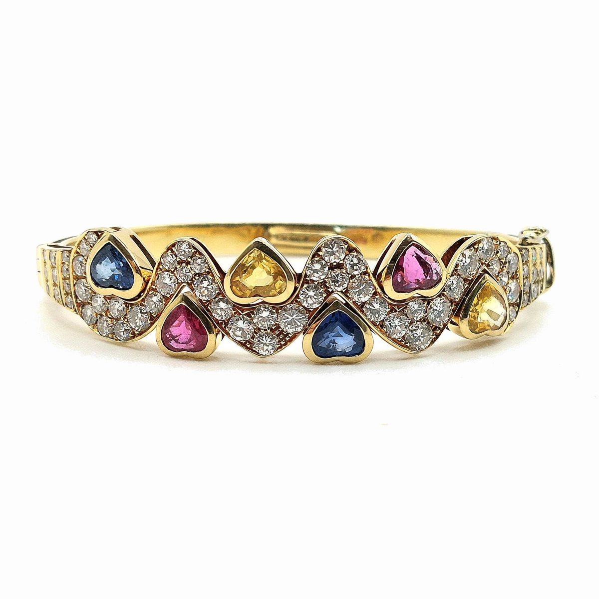 Cristilli Diamond And Colored Sapphire Heart-shaped Bangle Bracelet-photo-4
