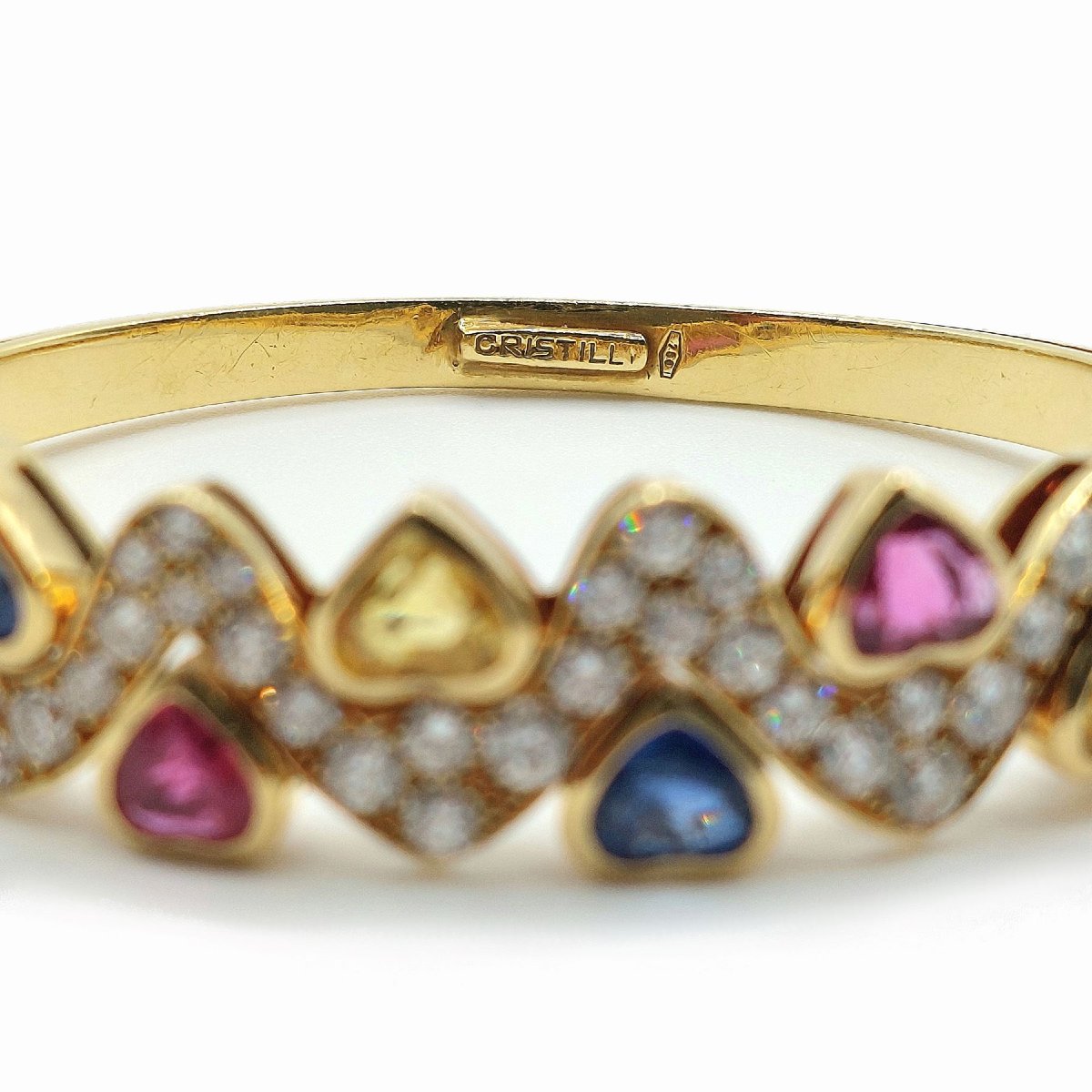 Cristilli Diamond And Colored Sapphire Heart-shaped Bangle Bracelet-photo-1
