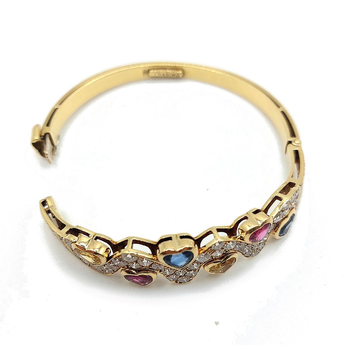 Cristilli Diamond And Colored Sapphire Heart-shaped Bangle Bracelet-photo-2