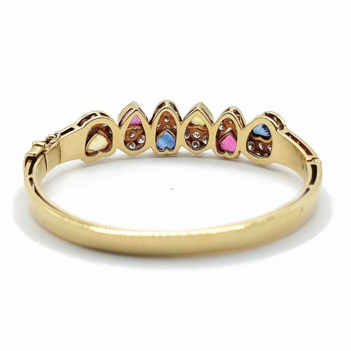 Cristilli Diamond And Colored Sapphire Heart-shaped Bangle Bracelet-photo-3