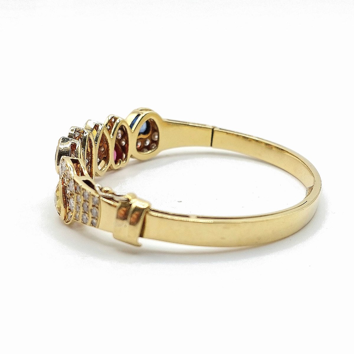 Cristilli Diamond And Colored Sapphire Heart-shaped Bangle Bracelet-photo-4