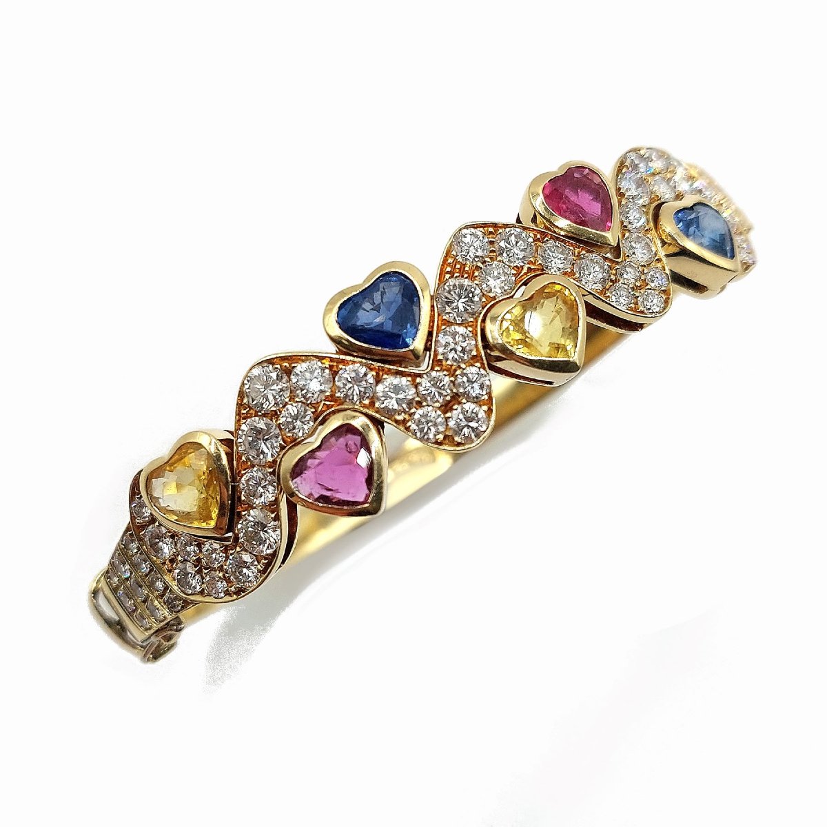 Cristilli Diamond And Colored Sapphire Heart-shaped Bangle Bracelet
