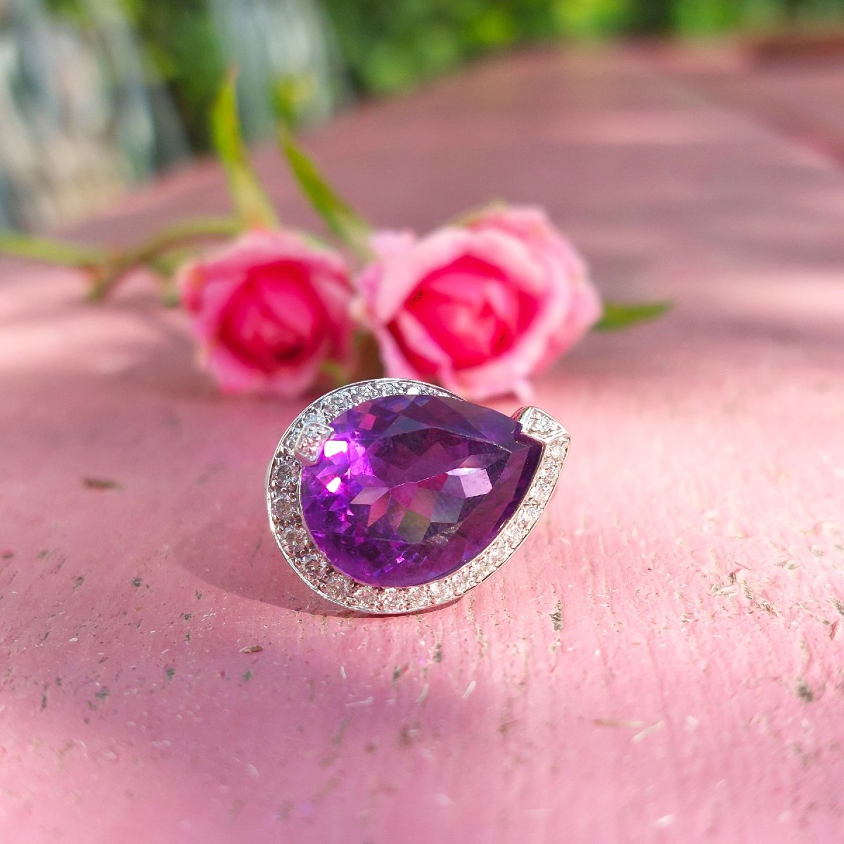 Bague améthyste poire, diamants et or blanc 18k-photo-3