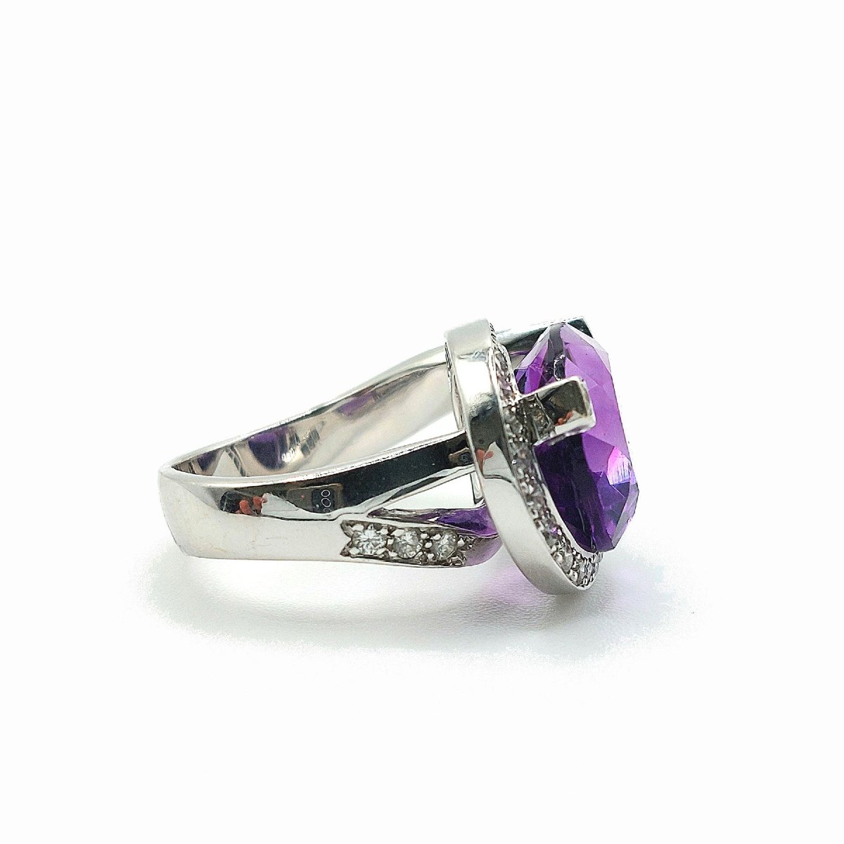 Bague améthyste poire, diamants et or blanc 18k-photo-3