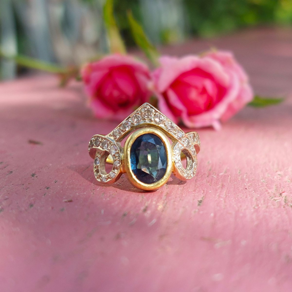 Bague saphir « Diadème » or 18k deux tons et diamants-photo-3