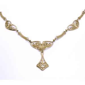 Old "mary" Necklace, 18k Gold Filigree, Circa 1900