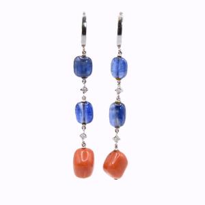 Tanzanite And Coral Ear Pendants.