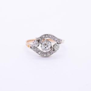 Antique “rameau” Ring, Diamonds, Platinum And 18k Gold. Circa 1900