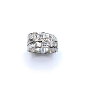 Bague Tank asymétrique "Equilibria", diamants et platine
