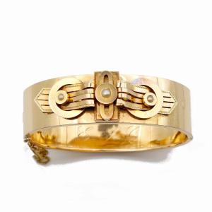 Bracelet Napoléon III "boucle" - or jaune 18k, perles - Vers 1860-1870