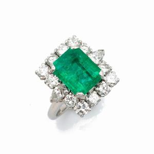 Bague émeraude de Colombie "Merveilleuse" - platine, diamants et émeraude - certifiée