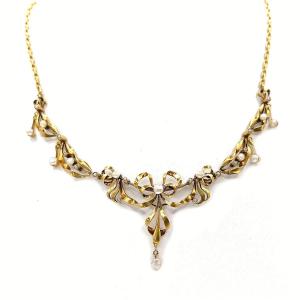 Collier Belle Époque noeuds - or 18k et perles semences