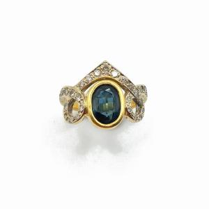 Bague saphir « Diadème » or 18k deux tons et diamants