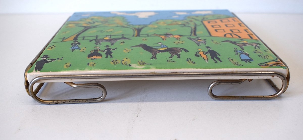 Trivet 1950 Ceramic Saint Clement Horse Racing Duffy Style Horses Ref415-photo-5
