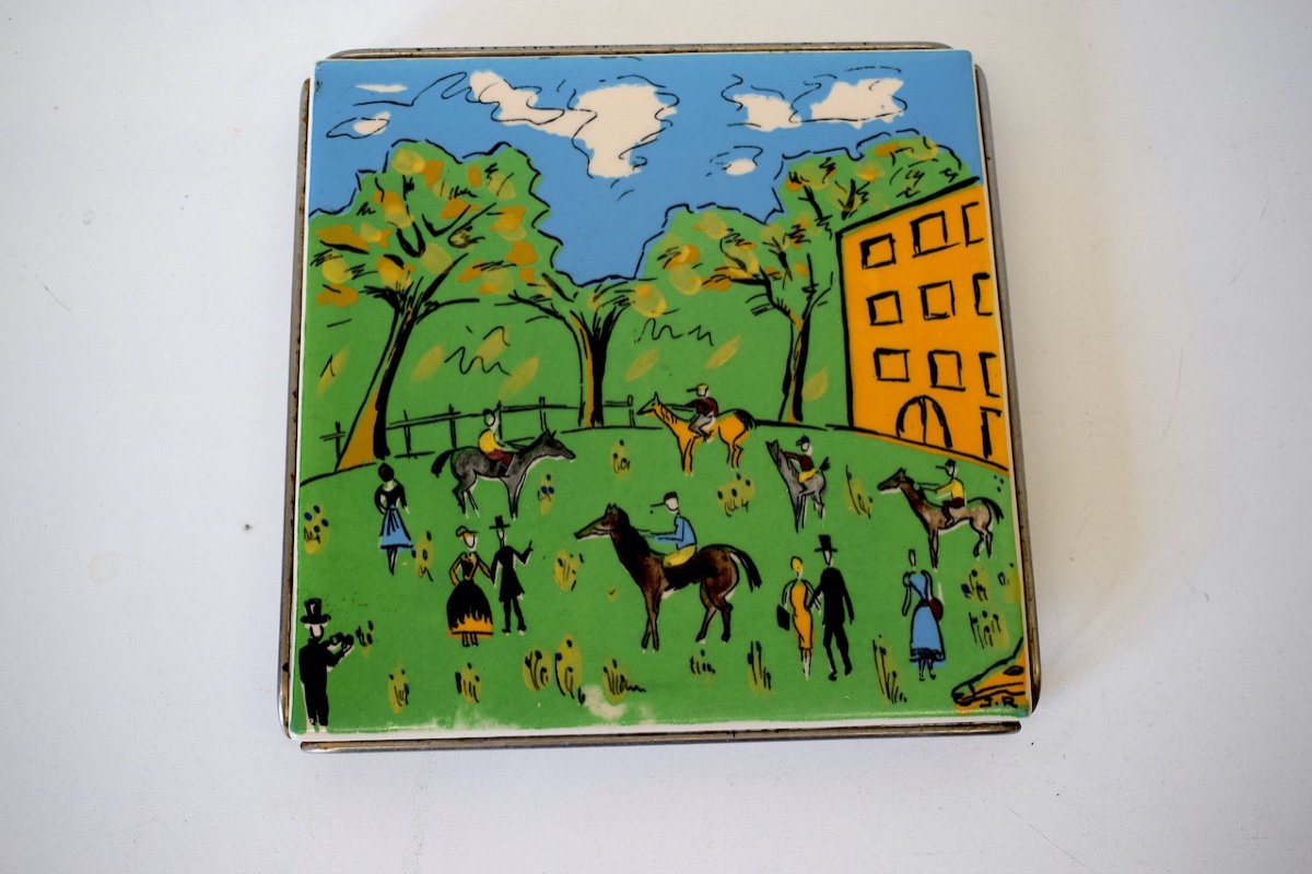 Trivet 1950 Ceramic Saint Clement Horse Racing Duffy Style Horses Ref415-photo-8