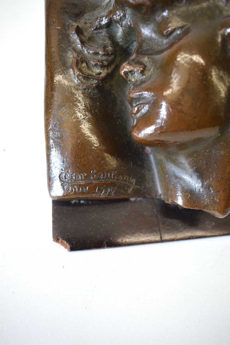 Cesar Santiano Argentine  Bronze Portait De Femme Endormie 1912  Ref426-photo-6