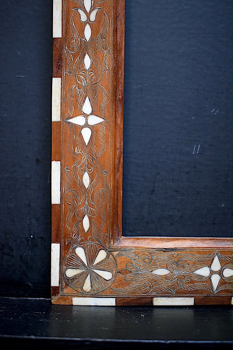 Orientalist Frame Wood Marquetry Bone And Silver Metal Rebate 35 X 29 Cm Frame Ref C1029-photo-5