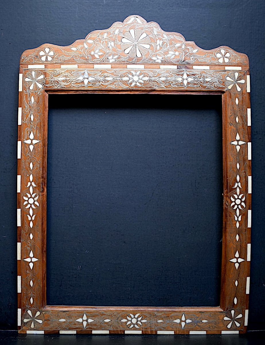 Orientalist Frame Wood Marquetry Bone And Silver Metal Rebate 35 X 29 Cm Frame Ref C1029-photo-7