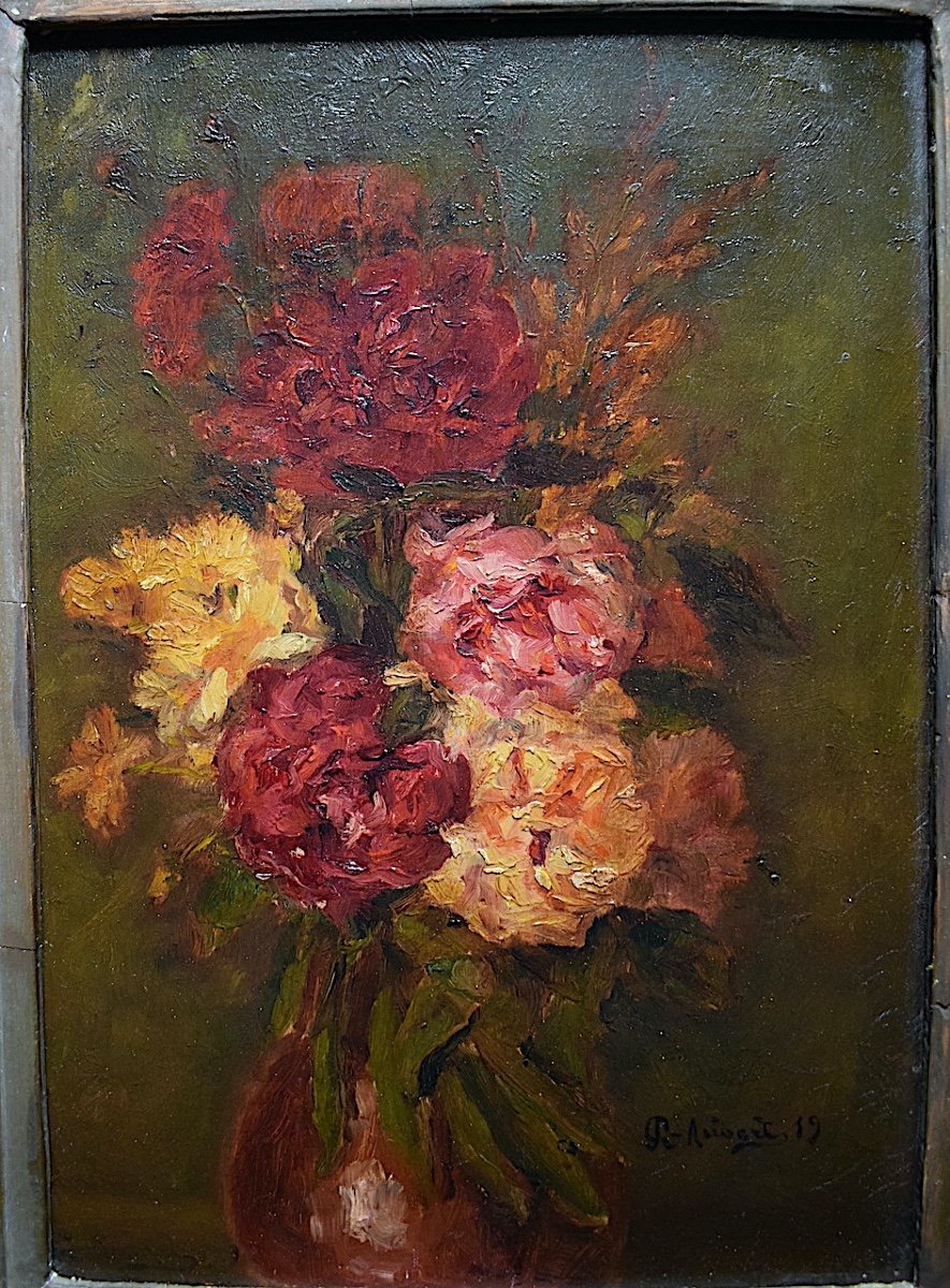 R Aubert Still Life With Flowers Signed Impressionist 1919 XX Rt627-photo-2