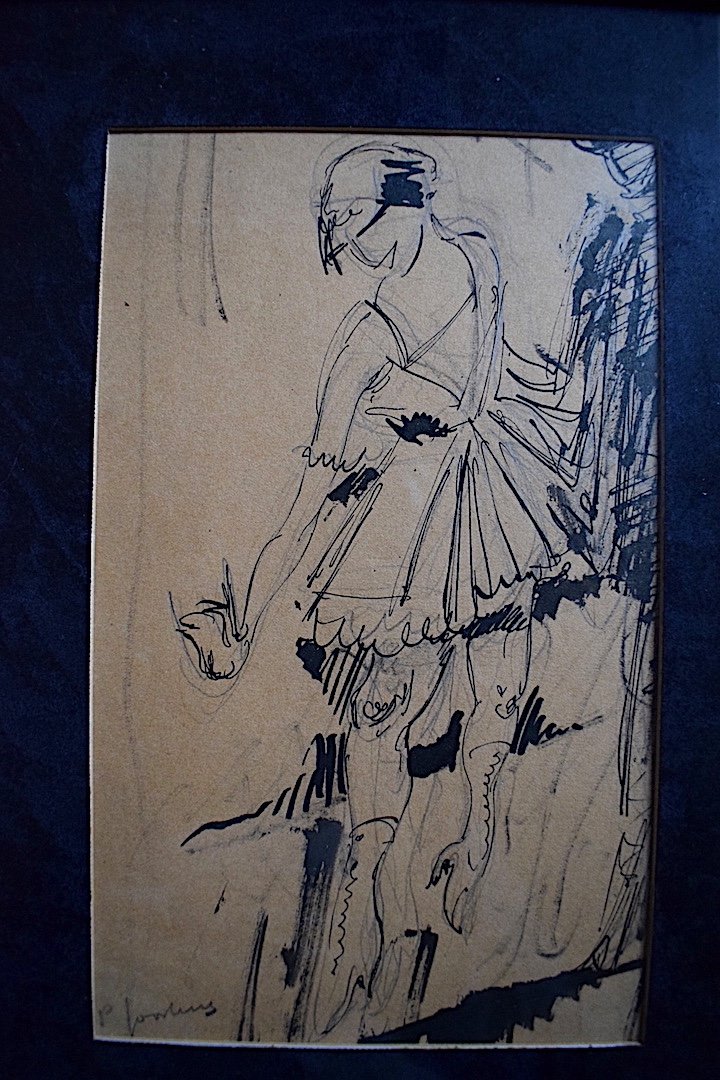 Drawing Feather Ink Art Deco Dancer 1940s Signed To Identify XXrt692-photo-2
