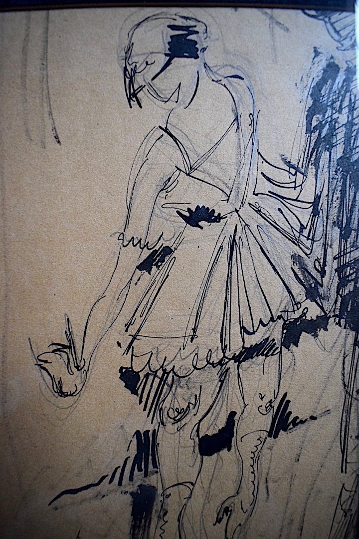 Drawing Feather Ink Art Deco Dancer 1940s Signed To Identify XXrt692-photo-3