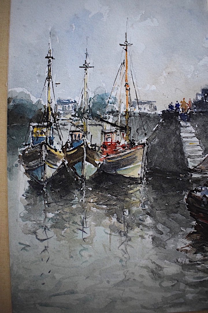 Wrobel Signed Port Honfleur Normandy Watercolor Marine Impressionist XX Rt694-photo-1