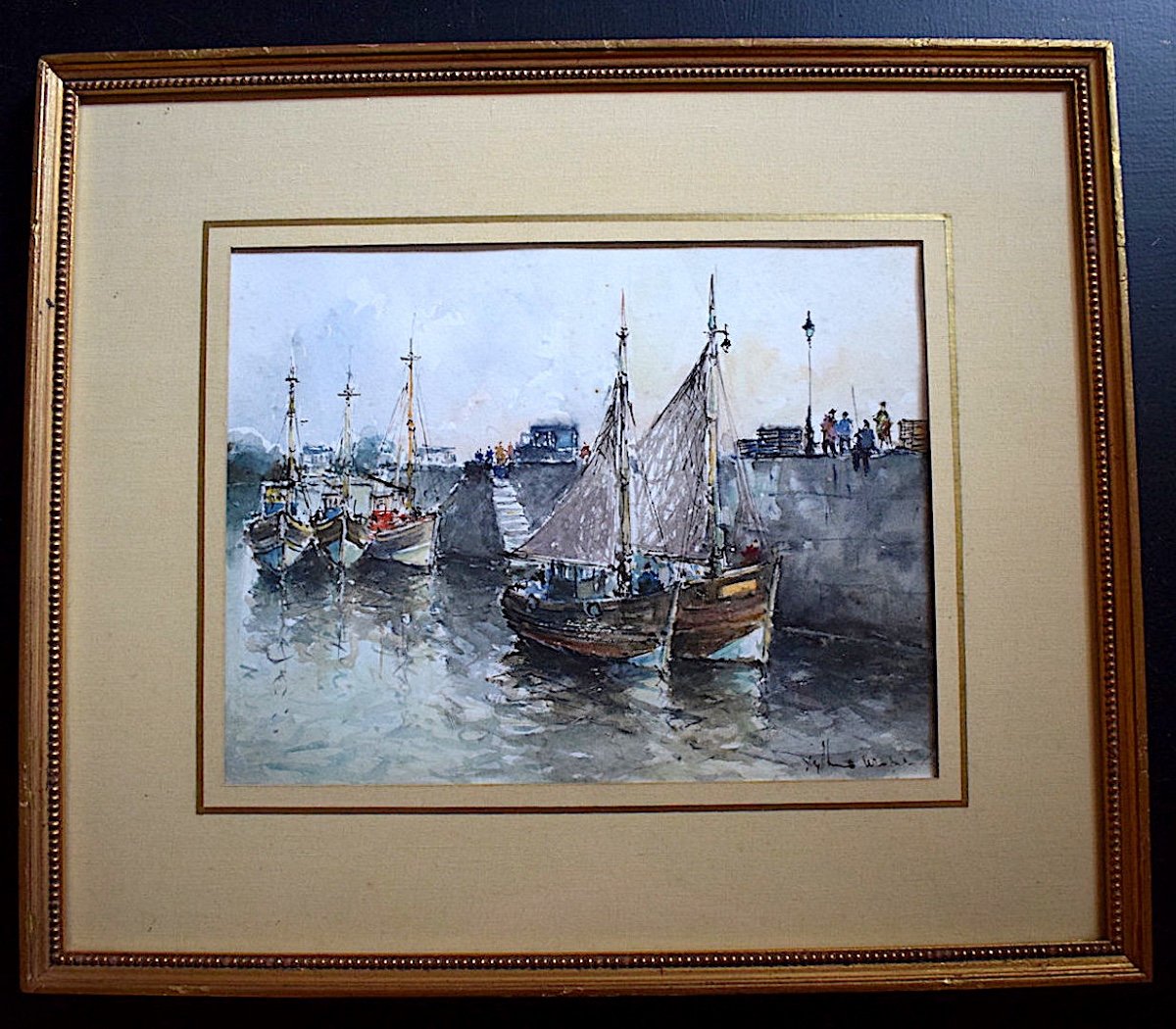WROBEL signé Port Honfleur Normandie Aquarelle Marine Impressionniste XX Rt694-photo-6