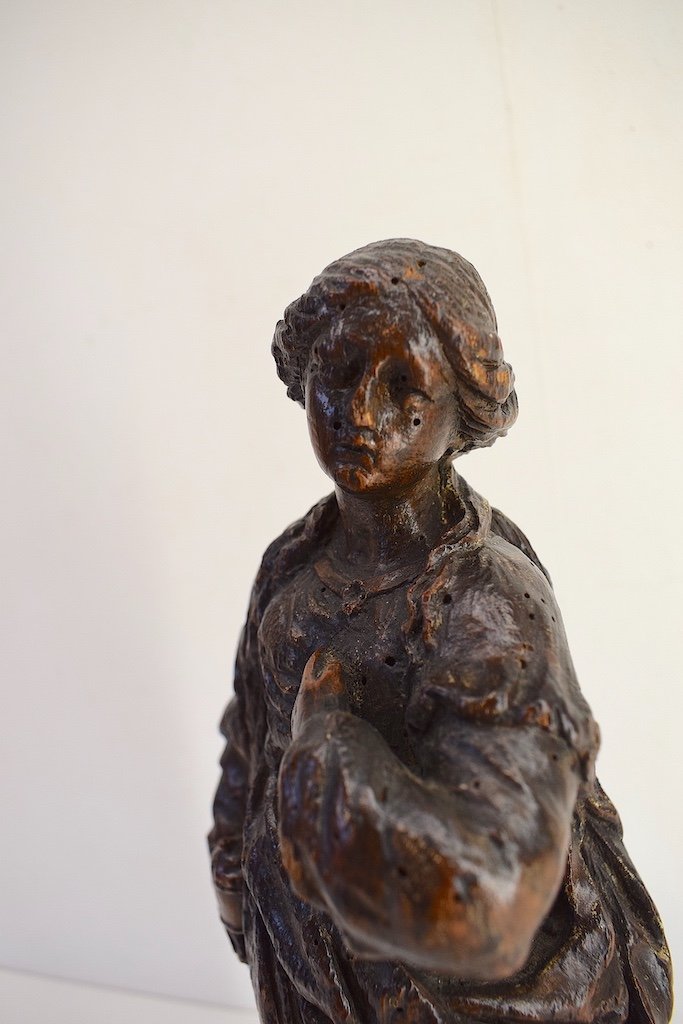 Statue De Femme En Bois Sculpt&eacute; XVII &egrave;me XVIII &egrave;me Si&egrave;cle Ref455-photo-1