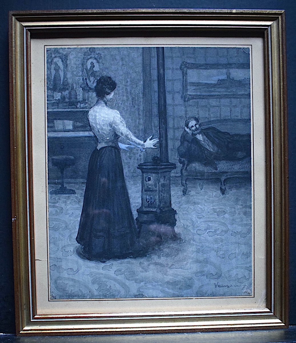  Signés Dessins Aquarelle Lavis Grisaille Scène d'Intérieur   XIX XX RT702-photo-2