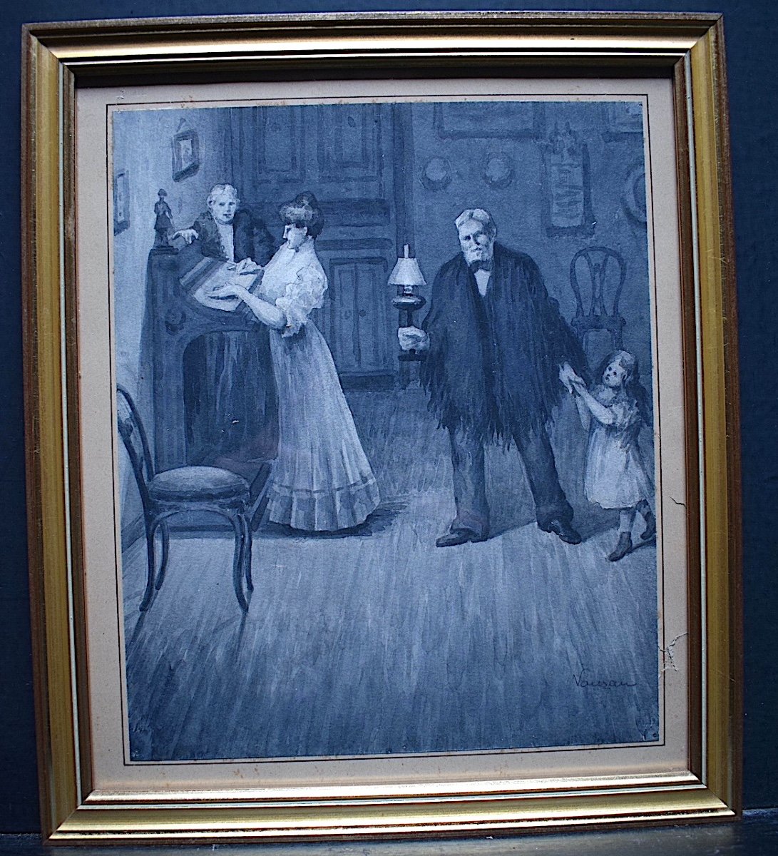  Signés Dessins Aquarelle Lavis Grisaille Scène d'Intérieur   XIX XX RT702-photo-1