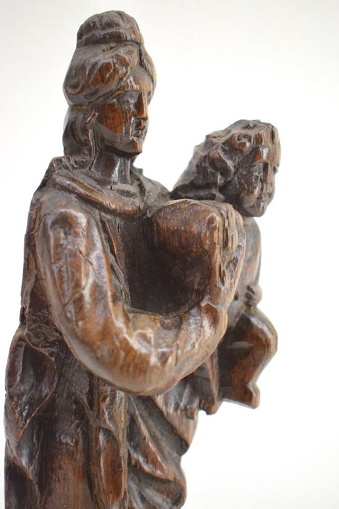 Religious Folk Art Virgin And Child XVIII Carved Wood Ref461-photo-2