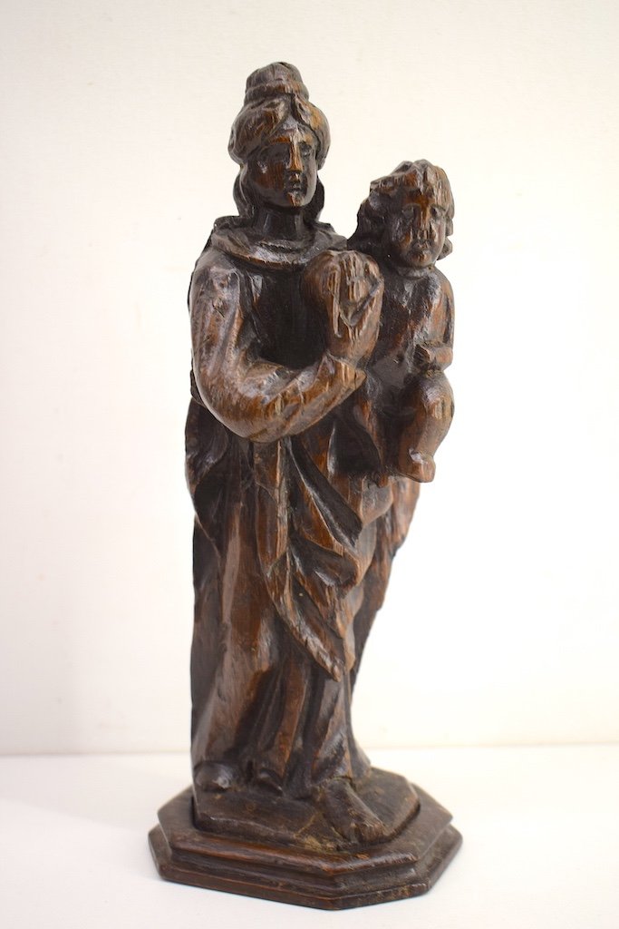 Religious Folk Art Virgin And Child XVIII Carved Wood Ref461-photo-3