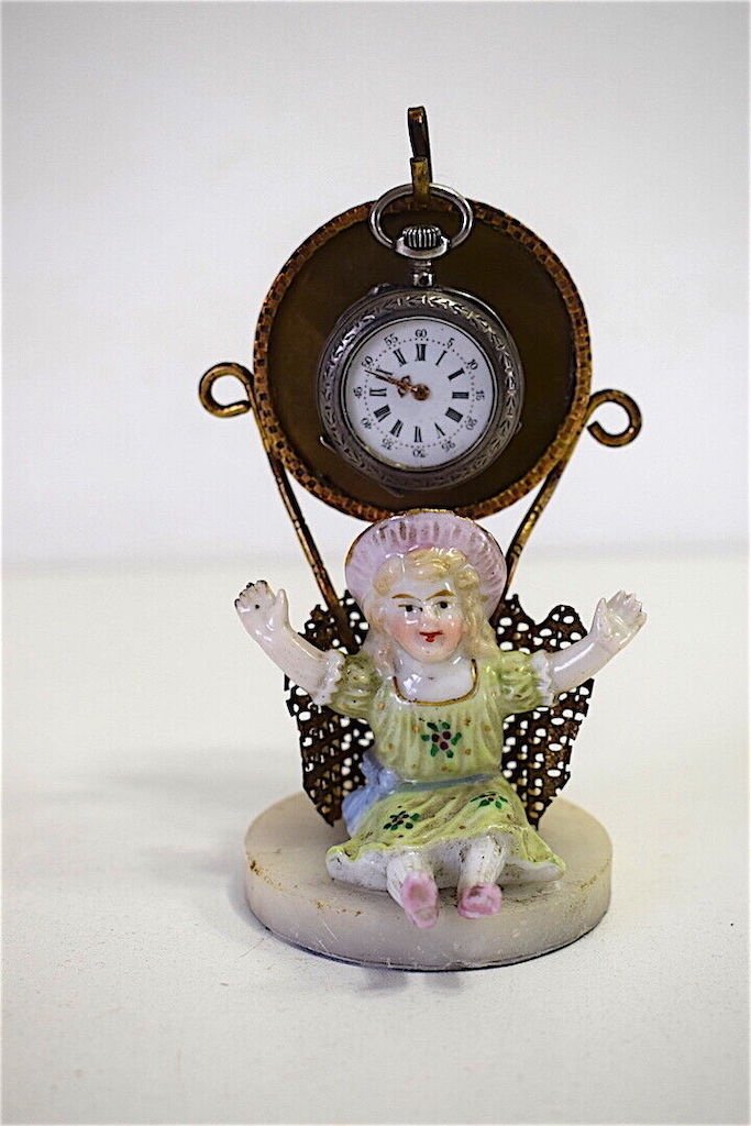 Porte Montre Porcelaine Laiton  Figurine Fillette  montre argent XIX Ref464 -photo-4