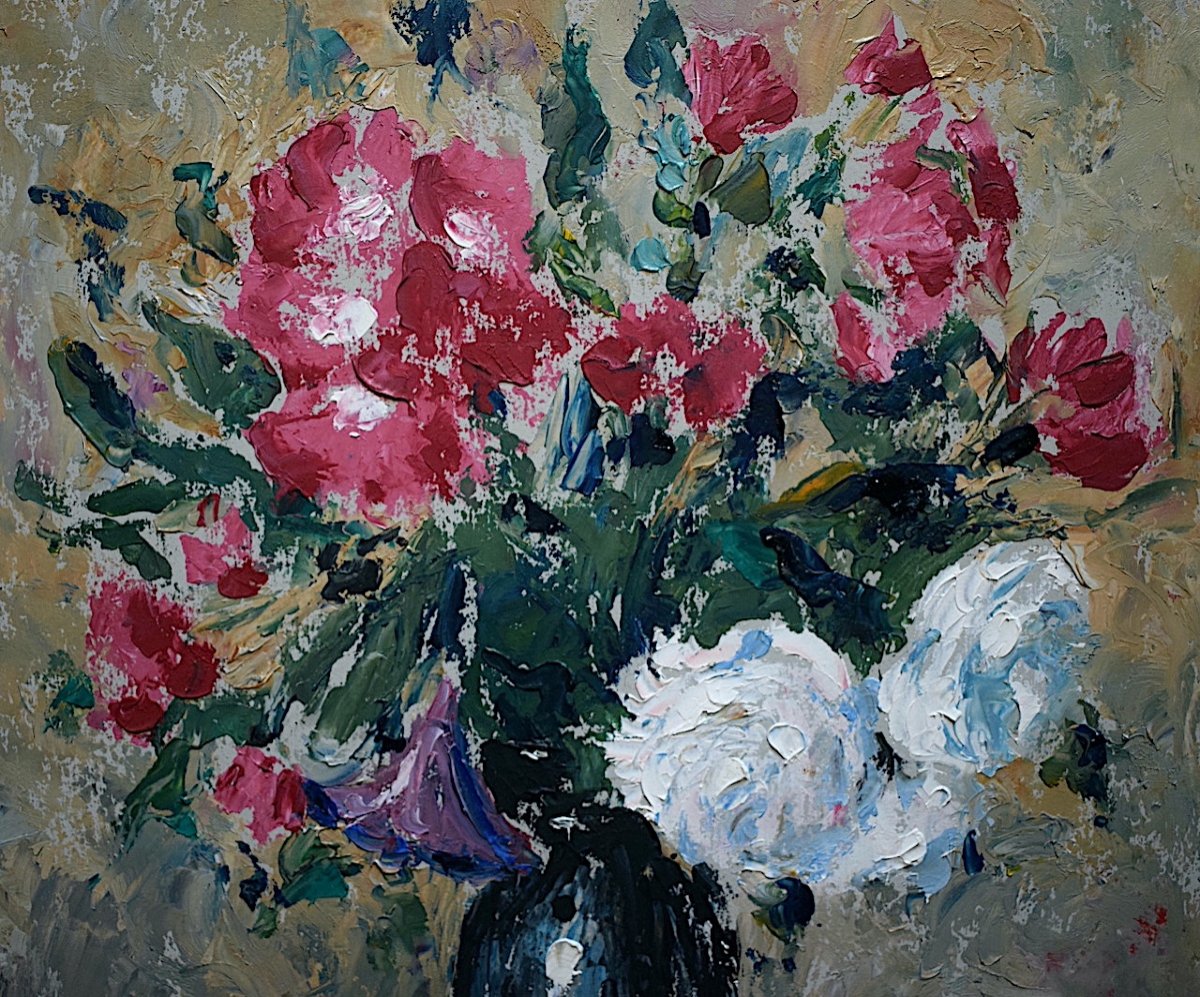 N Rojetto Italy Still Life Bouquet Of Flowers Tulips Peonies Impressionist XX Rt706-photo-1