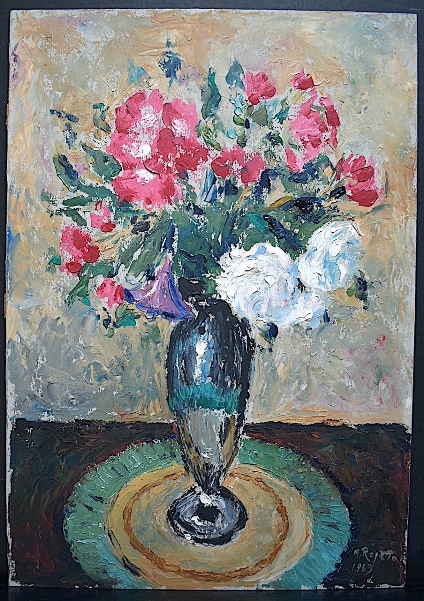 N Rojetto Italy Still Life Bouquet Of Flowers Tulips Peonies Impressionist XX Rt706-photo-5