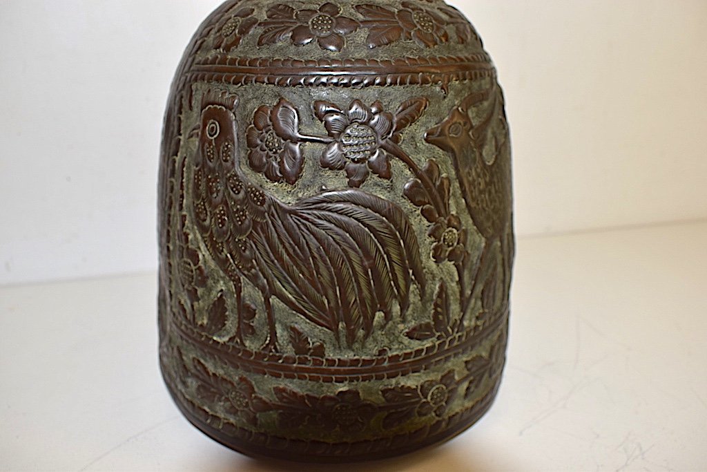 Antique Pitcher Or Kawa Jug In Repoussé Copper With Animal Decor Persia Iran Ref481-photo-8