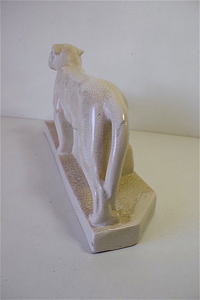 Sculpture Céramique Craquelé 2 Lionnes en Marche  Art Déco 1930 1950 Animalier Fauves Ref489-photo-3